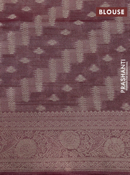 Crushed tissue saree dual shade of wine shade with allover zari woven buttas and zari woven floral border