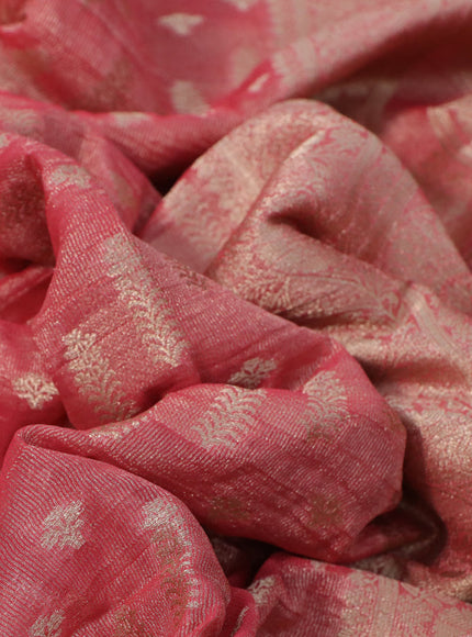 Crushed tissue saree peach pink with allover zari woven buttas and zari woven floral border