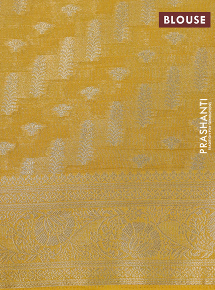 Crushed tissue saree yellow with allover zari woven buttas and zari woven floral border