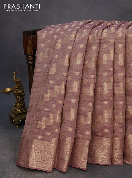 Crushed tissue saree brown shade with allover zari woven buttas and zari woven floral border