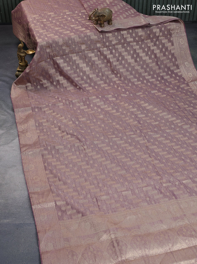 Crushed tissue saree brown shade with allover zari woven buttas and zari woven floral border