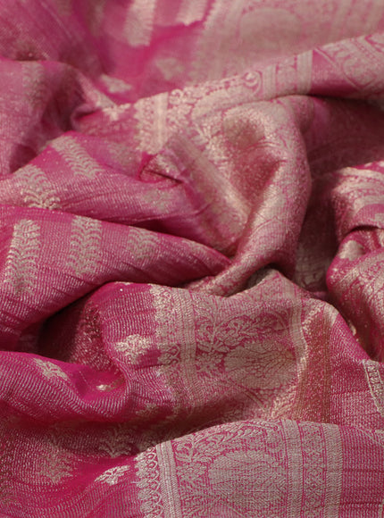 Crushed tissue saree pink with allover zari woven buttas and zari woven floral border