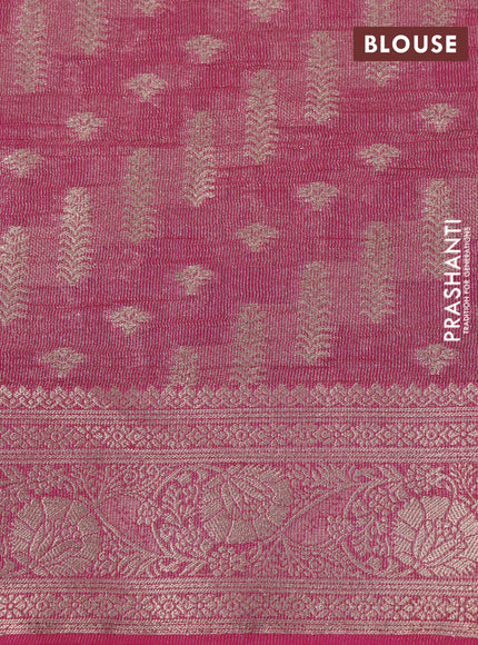 Crushed tissue saree pink with allover zari woven buttas and zari woven floral border