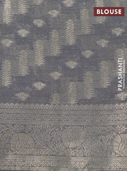 Crushed tissue saree grey with allover zari woven buttas and zari woven floral border