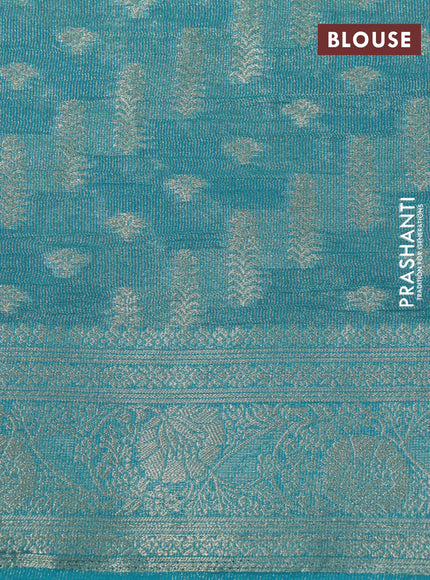 Crushed tissue saree teal blue with allover zari woven buttas and zari woven floral border