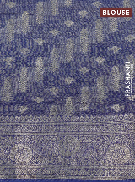 Crushed tissue saree dark blue with allover zari woven buttas and zari woven floral border