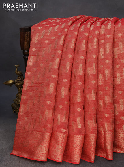 Crushed tissue saree red with allover zari woven buttas and zari woven floral border