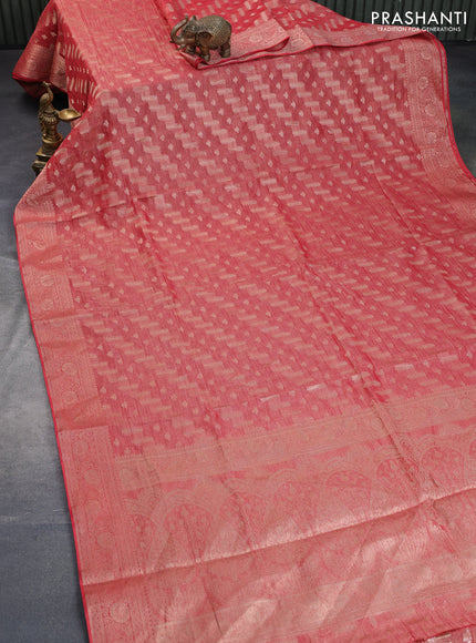 Crushed tissue saree red with allover zari woven buttas and zari woven floral border