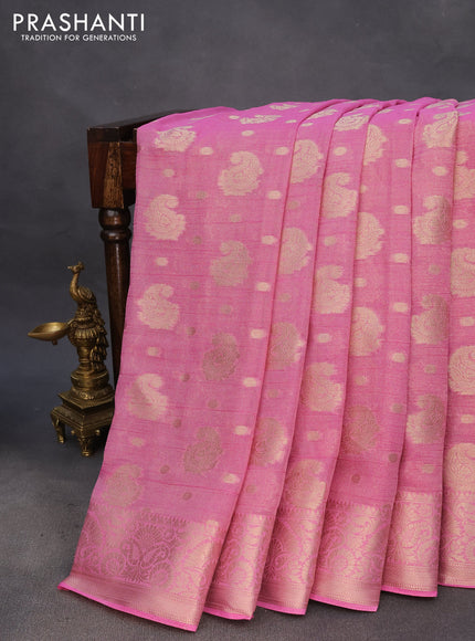 Crushed tissue saree light pink with allover zari woven buttas and zari woven border