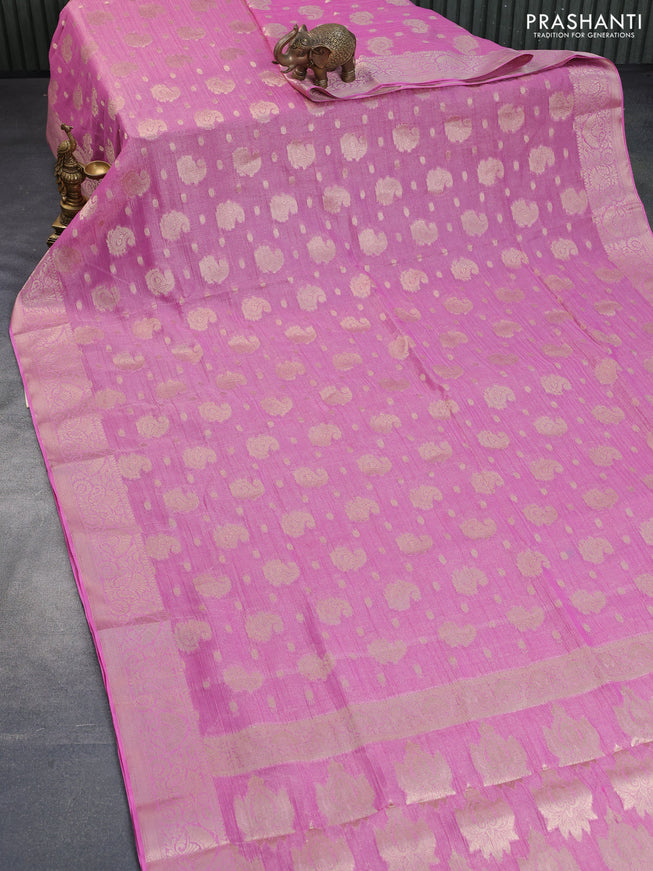 Crushed tissue saree light pink with allover zari woven buttas and zari woven border