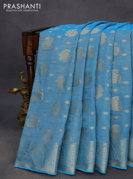 Crushed tissue saree cs blue with allover zari woven buttas and zari woven border