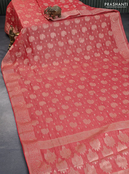 Crushed tissue saree red with allover zari woven buttas and zari woven border