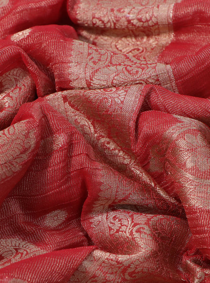 Crushed tissue saree red with allover zari woven buttas and zari woven border