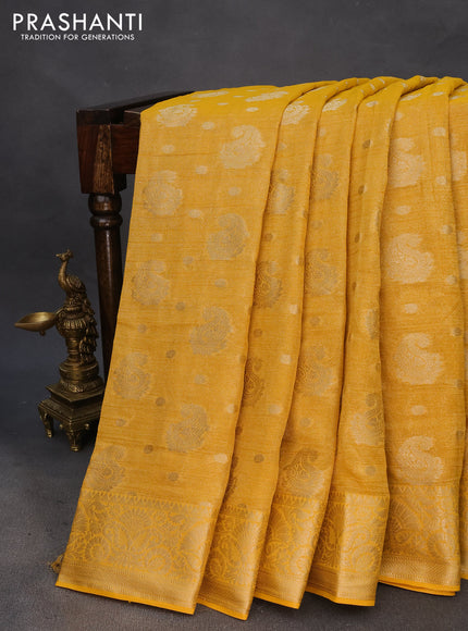 Crushed tissue saree yellow with allover zari woven buttas and zari woven border