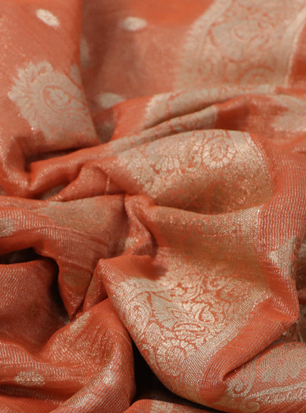 Crushed tissue saree orange with allover zari woven buttas and zari woven border