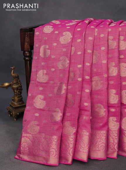 Crushed tissue saree pink with allover zari woven buttas and zari woven border