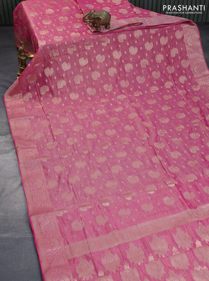 Crushed tissue saree pink with allover zari woven buttas and zari woven border