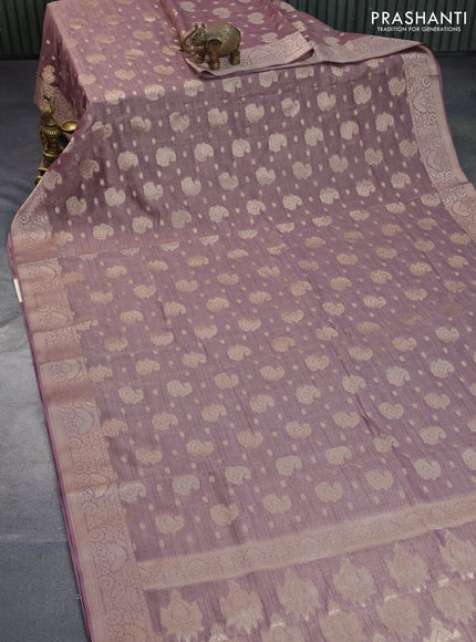 Crushed tissue saree rosy brown with allover zari woven buttas and zari woven border