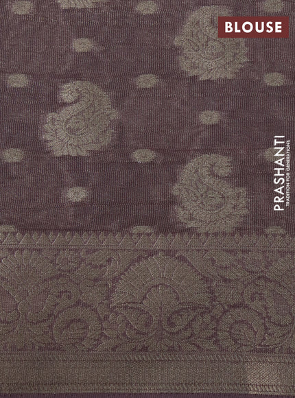 Crushed tissue saree rosy brown with allover zari woven buttas and zari woven border