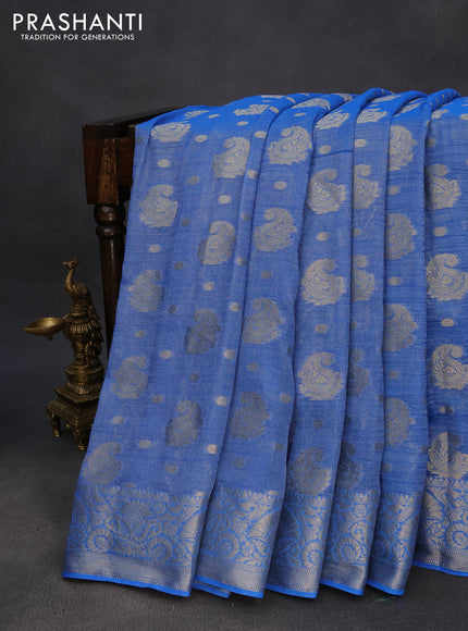 Crushed tissue saree blue with allover zari woven buttas and zari woven border