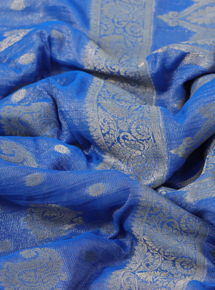 Crushed tissue saree blue with allover zari woven buttas and zari woven border