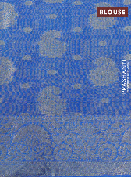 Crushed tissue saree blue with allover zari woven buttas and zari woven border