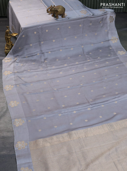 Mushru silk saree grey with zari woven buttas and zari woven butta border