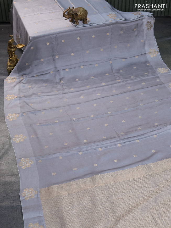 Mushru silk saree grey with zari woven buttas and zari woven butta border