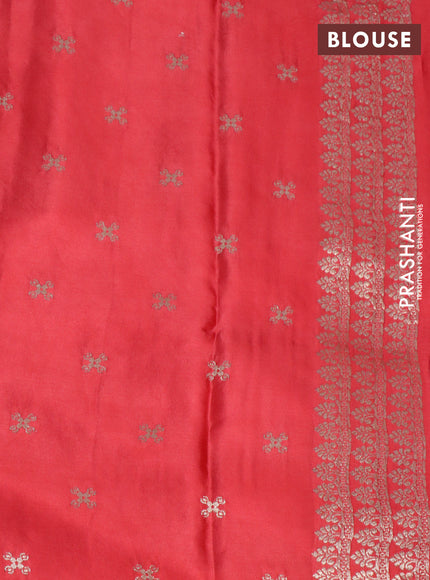 Mushru silk saree red with allover self emboss and elephant zari woven butta border