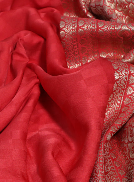 Mushru silk saree red with allover self emboss and zari woven butta border