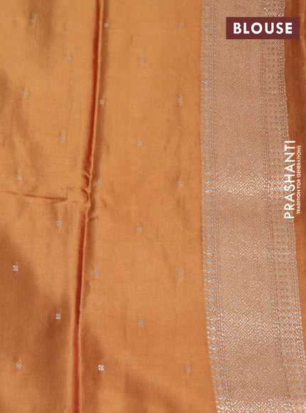 Mushru silk saree mustard shade with allover self emboss and zari woven butta border