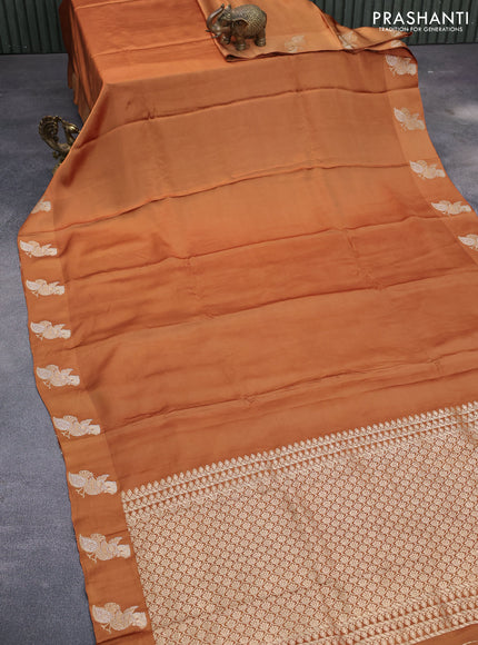 Mushru silk saree mustard shade with plain body and zari woven butta border