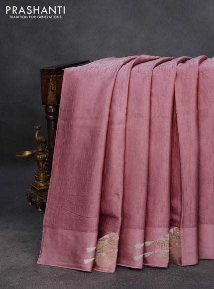 Mushru silk saree pastel pink with allover self emboss and zari woven butta border