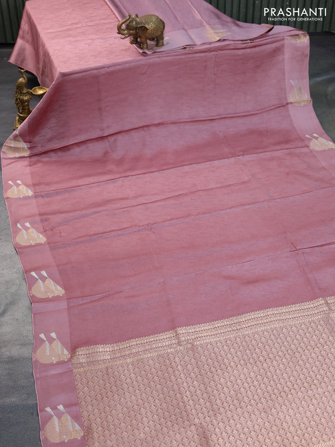 Mushru silk saree pastel pink with allover self emboss and zari woven butta border