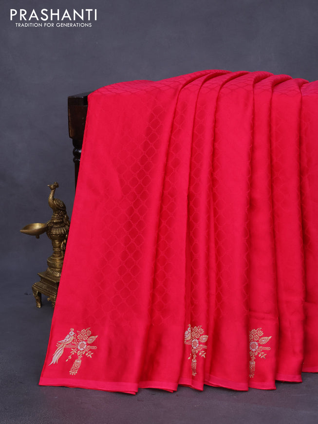 Mushru silk saree pink with allover self emboss and zari woven butta border