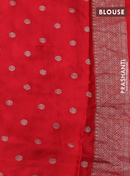 Mushru silk saree red with allover self emboss and zari woven butta border