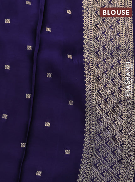 Mushru silk saree dark blue with allover self emboss and zari woven butta border