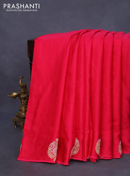 Mushru silk saree pink with allover self emboss and zari woven butta border