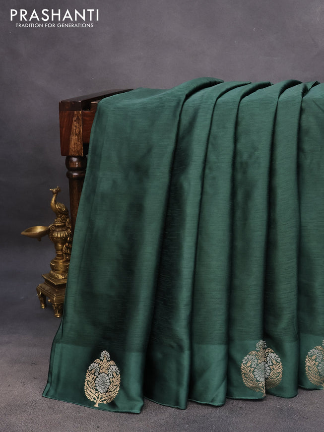 Mushru silk saree green with allover self emboss and zari woven butta border