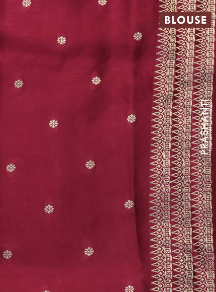 Mushru silk saree maroon with allover self emboss and zari woven butta border