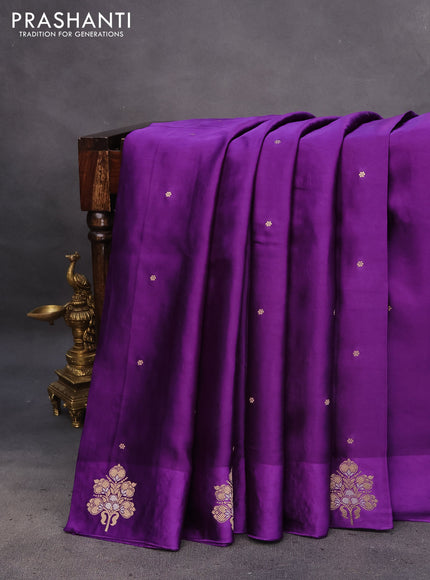 Mushru silk saree violet with zari woven buttas and zari woven butta border