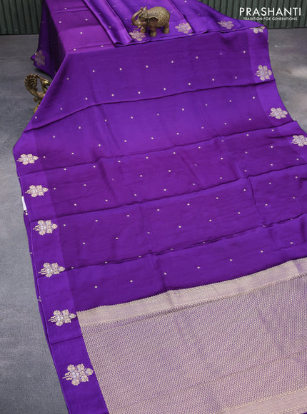 Mushru silk saree violet with zari woven buttas and zari woven butta border