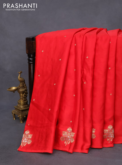 Mushru silk saree red with zari woven buttas and zari woven butta border