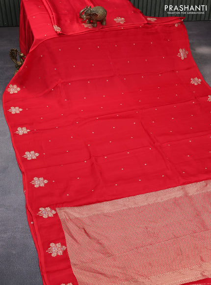 Mushru silk saree red with zari woven buttas and zari woven butta border