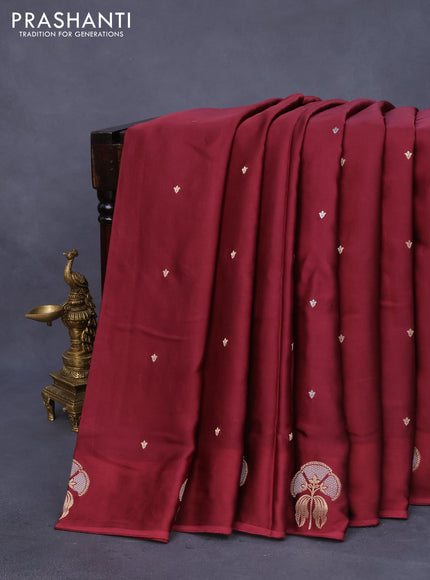 Mushru silk saree deep maroon with zari woven buttas and zari woven butta border