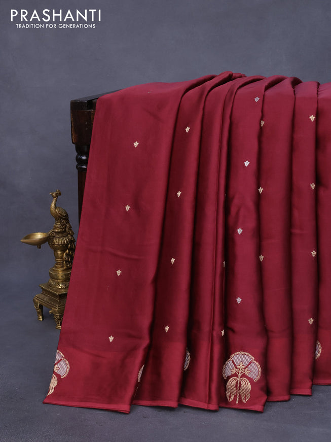 Mushru silk saree deep maroon with zari woven buttas and zari woven butta border