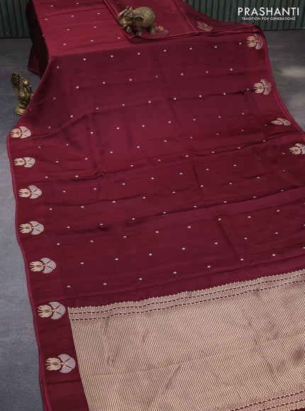 Mushru silk saree deep maroon with zari woven buttas and zari woven butta border