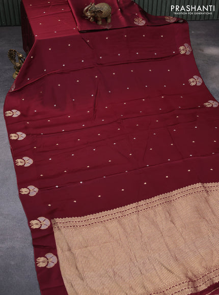 Mushru silk saree maroon with zari woven buttas and zari woven butta border