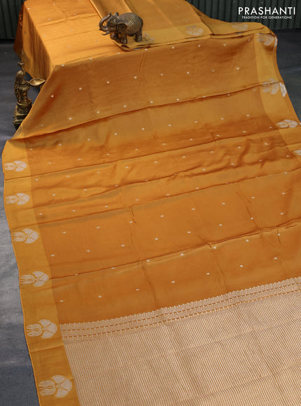 Mushru silk saree mustard yellow with zari woven buttas and zari woven butta border