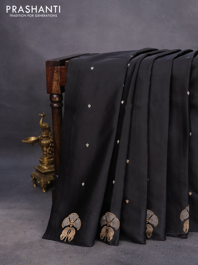 Mushru silk saree black with zari woven buttas and zari woven butta border